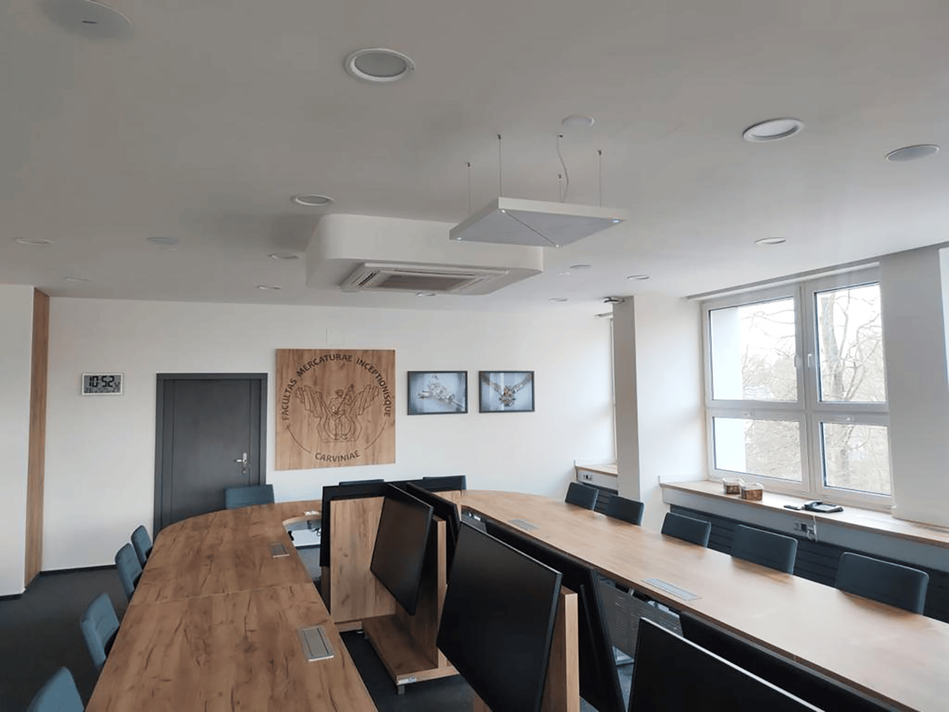 Meeting room at Silesian University Opava with TeamConnect Ceiling 2 installed.