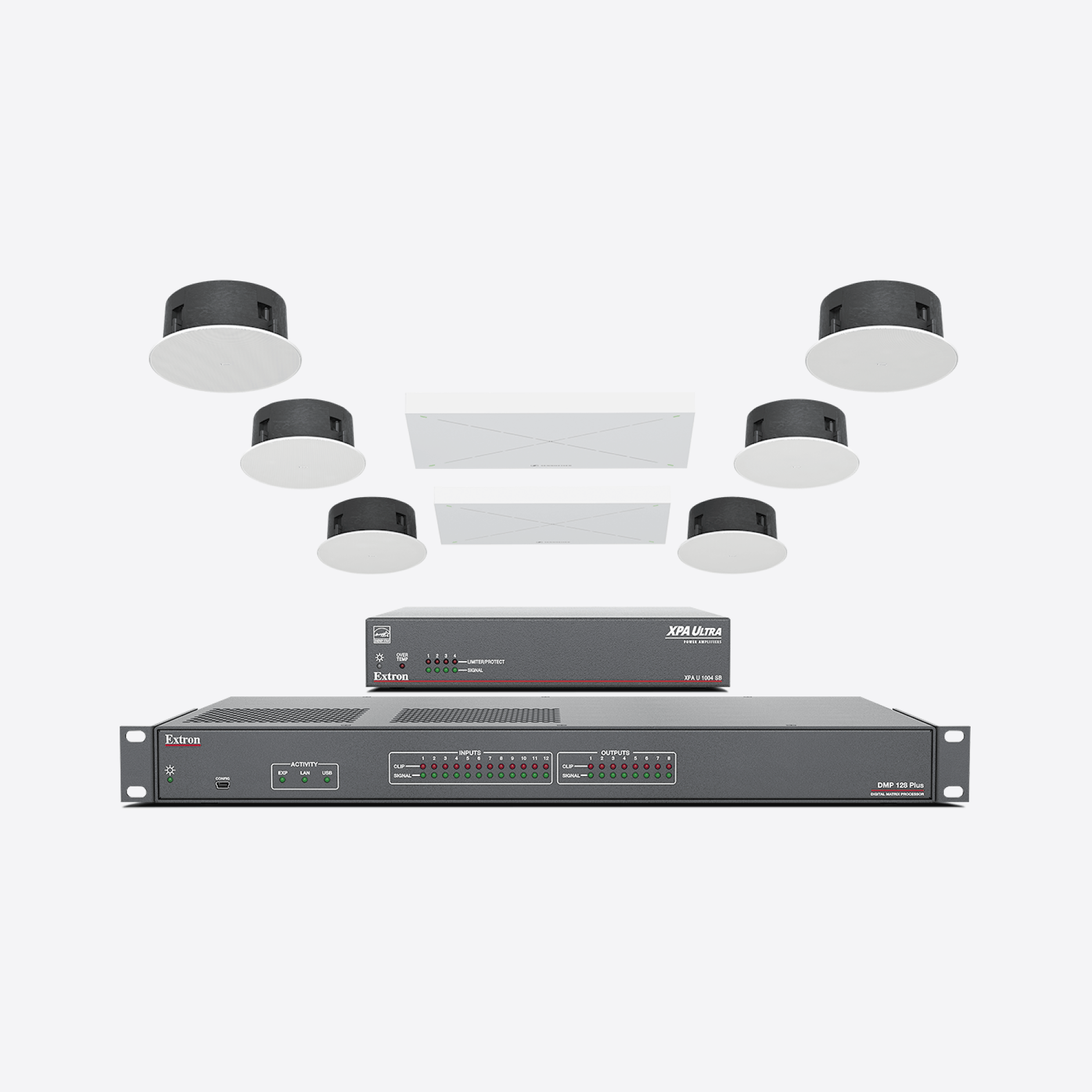Sennheiser TeamConnect Ceiling 2 with audio processor and ceiling microphones.