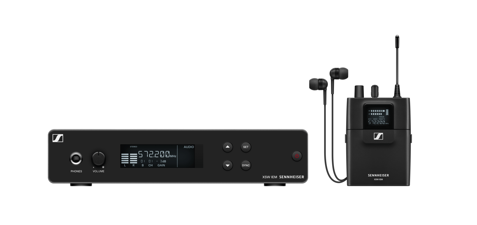 Sennheiser XS Wireless IEM set with receiver and transmitter.