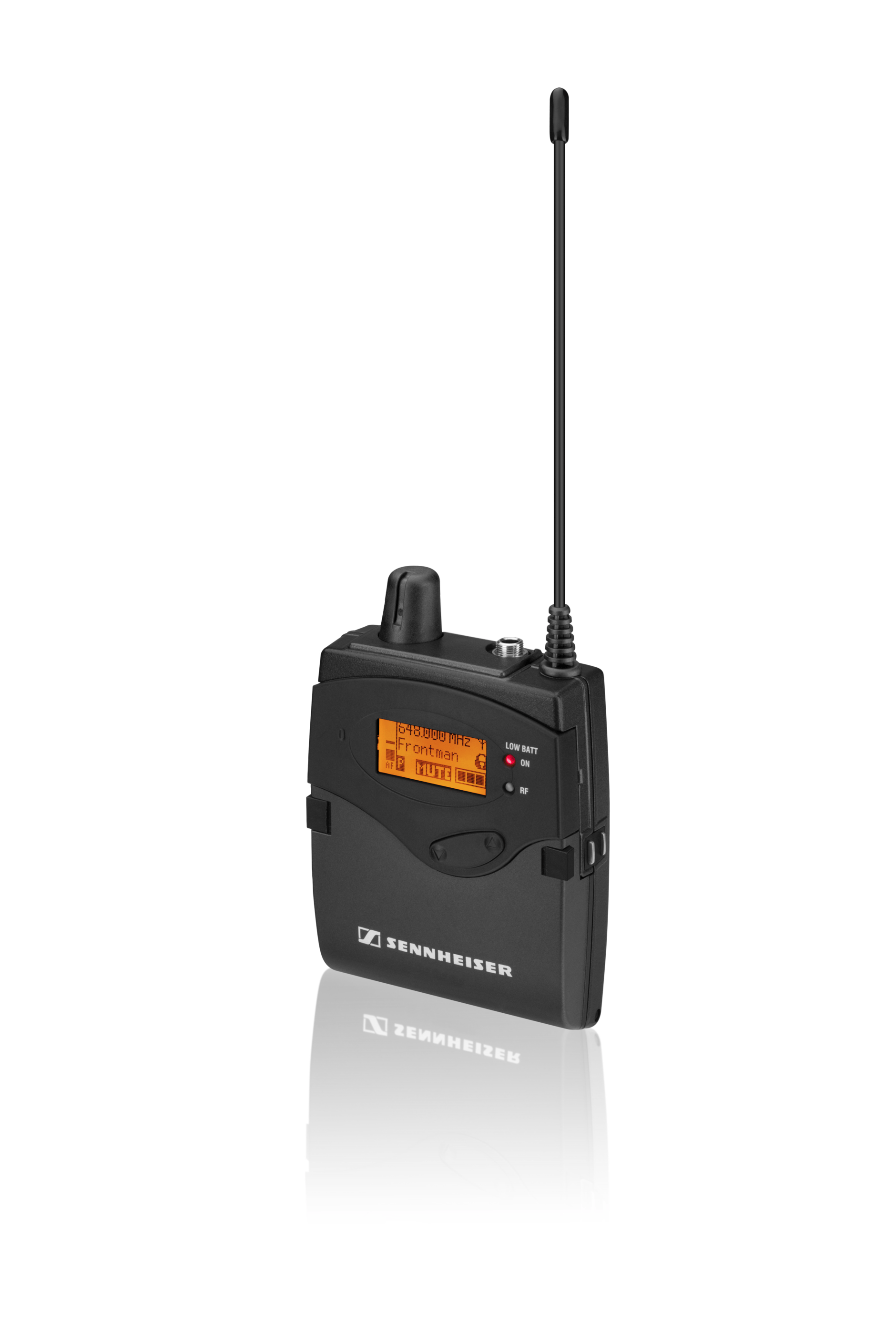 Sennheiser EK 2000 IEM wireless receiver with antenna and digital display.