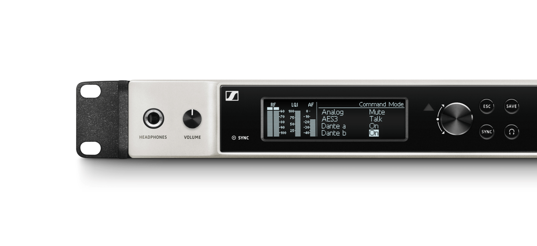 Sennheiser Digital 6000 EM 6000 receiver front panel with command function display.