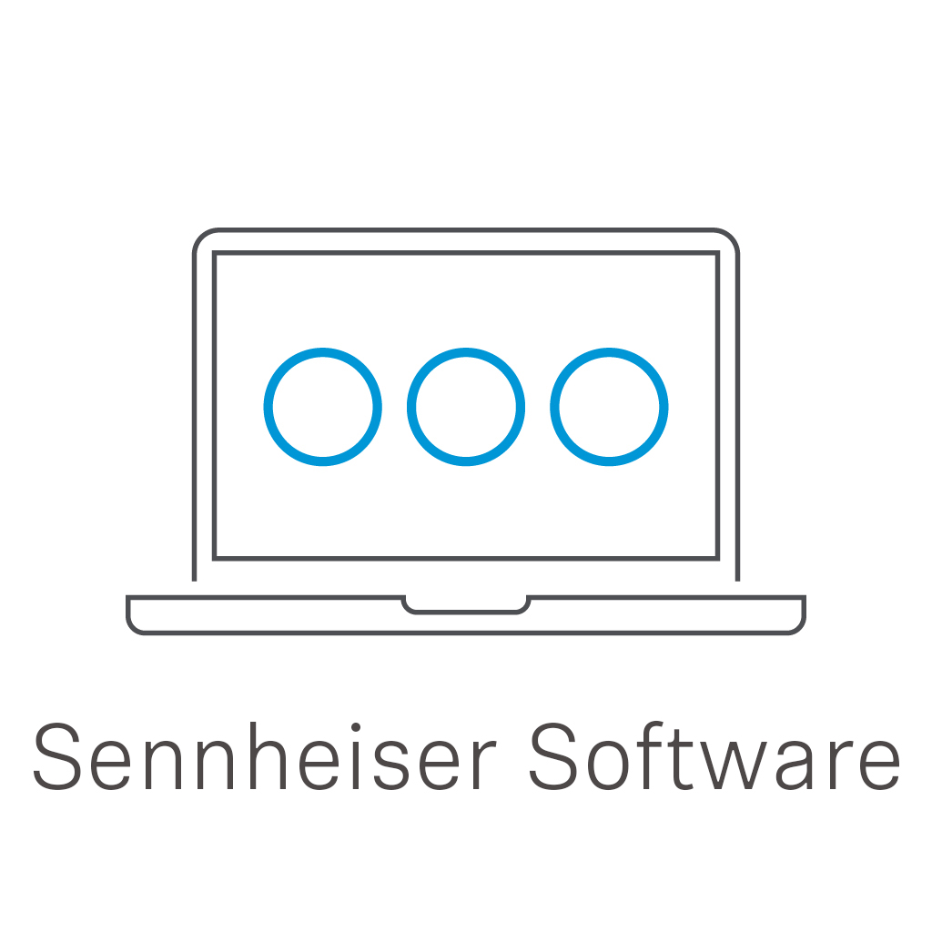 Sennheiser Software logo with three blue circles on a laptop screen.
