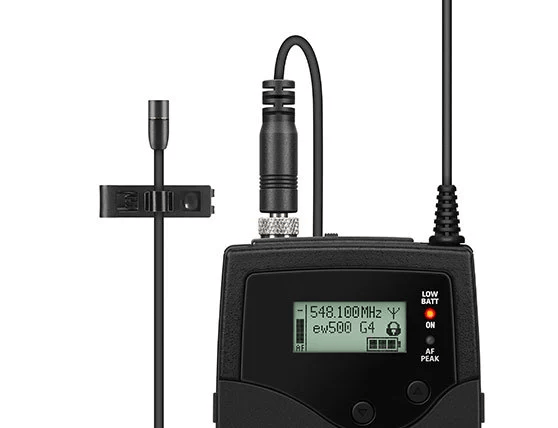 Sennheiser ew G4 SK 500 wireless microphone system with MKE2 lavalier mic.