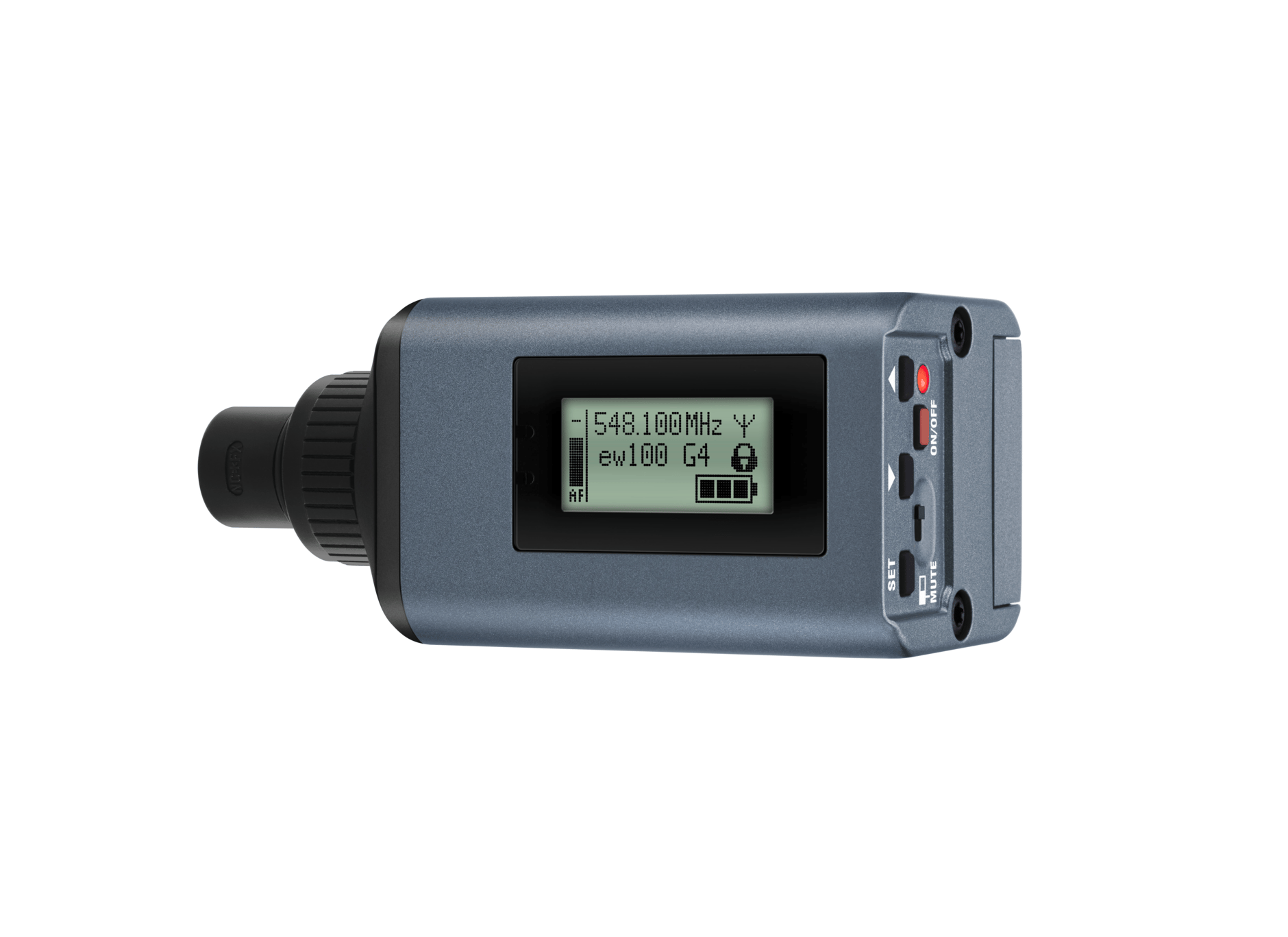 Sennheiser Evolution Wireless G4 SKP 100 transmitter with display and control buttons.