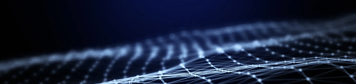 Abstract digital network with blue glowing lines and nodes.
