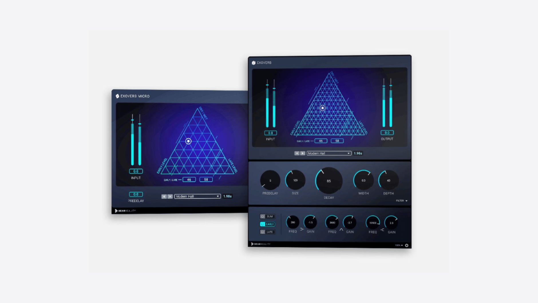 Dear Reality audio software interface on grey background