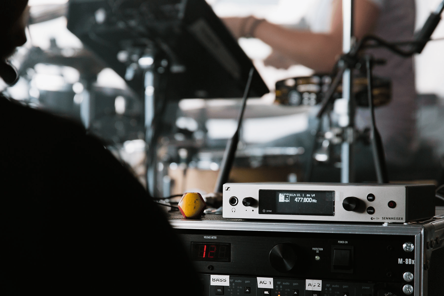Sennheiser Evolution Wireless G4 audio equipment in a live performance setup.