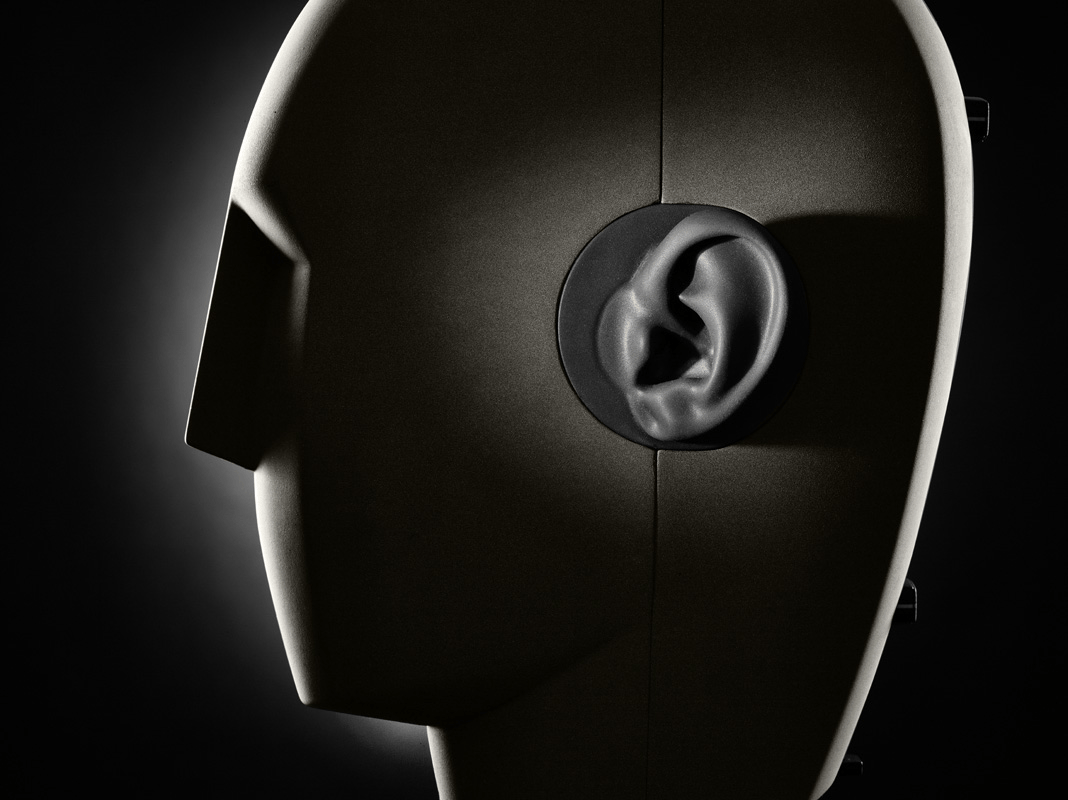 Neumann KU 100 dummy head microphone side view.