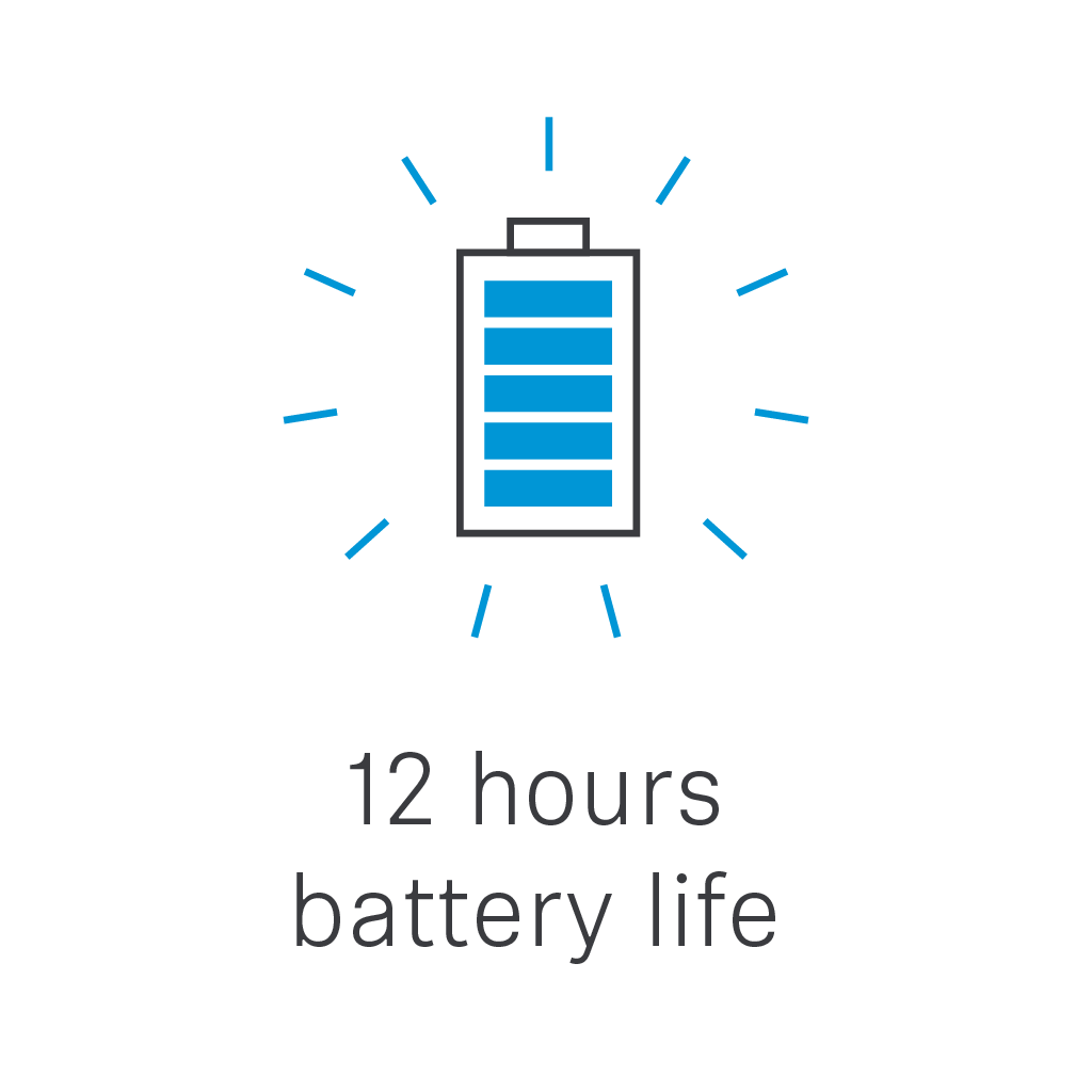12 hours battery life icon with blue highlights