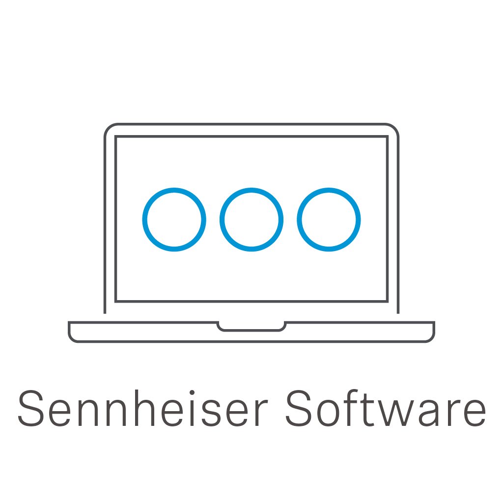 Sennheiser Software logo with three blue circles on a laptop screen.
